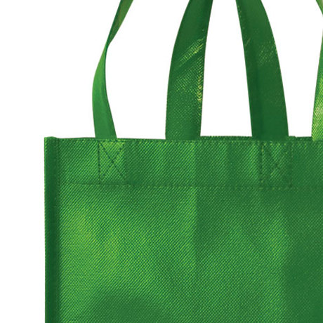 green laminated tote bag