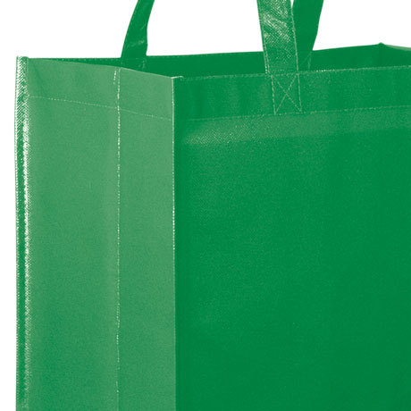 green laminated tote bag with 8 inch x 8 inch imprint area